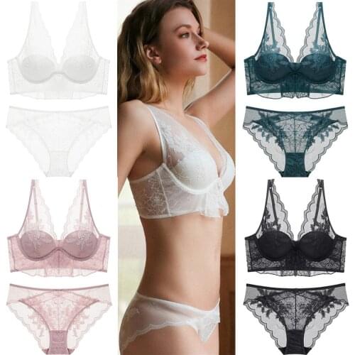New French Thin Bralette Sexy Lace Womens Underwear Big Chest Looks Smaller Lingerie Comfortable Breathable Bra And Panty Set