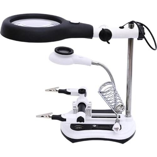 ANENG Hands Free 18LEDs Magnifier Station With Clips Replaceable Auxiliary Lens Set For Soldering Modeling Repair DIY Crafts