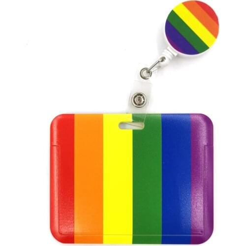 Homosexuality Rainbow Color Fashion Women Card Holder Lanyard Colorful Retractable Badge Reel Nurse Doctor Student Exhibition