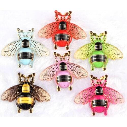 BOLIAO New 6Pcs 27*32mm Bee Colorful Acryl Flat Back Handmade Art Work Earring Pendant Decoration Craft DIY R308