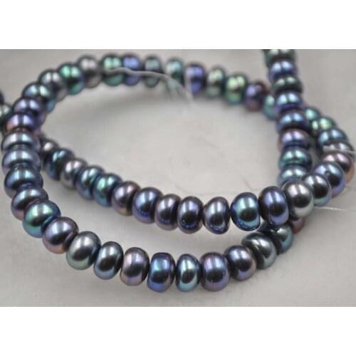 Wholesale 8mm bread black cultured freshwater pearl string free shipping