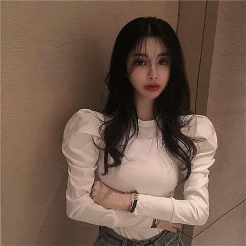 Autumn And Winter A Bottomed Shirt 2021 Trend Fashion Women Tshirt For New Slim Bubble Long Sleeve T-shirt And Net Red Crop Top