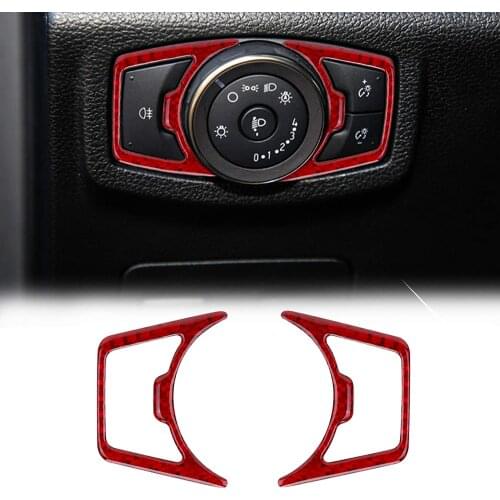 Carbon Fiber Headlight Switches Button Cover Trim Interior Accessories 2PCS for Ford F150 2015 2016 2017 2018 2019 2020