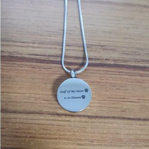 IJD9851 Cute Paw Print Engrave Round Cremation Necklace for Dog Ashes Holder,Half Of My Heart Is In Heaven Memorial Urn Necklace