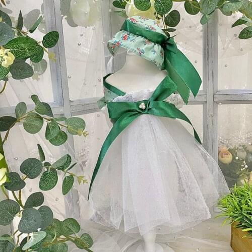 Dog Dress Hat Cap Summer Pet Wedding Dress Cat Dog Clothes Lace Embroidered Princess Dresses Yorkshire Poodle Bichon Pet Skirt