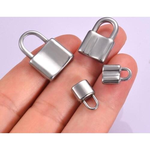 5pcs/lot Handmade Stainless Steel Square Lock Pendant charms DIY Necklace Jewelry Making for Women Men