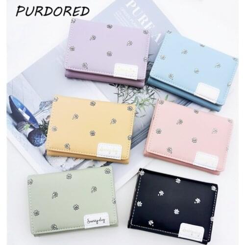 PURDORED 1 Pc Women Floral Wallet Leather Candy Color Business Credit Card Holder Bank Student Card Case Id Card Holder Wallet