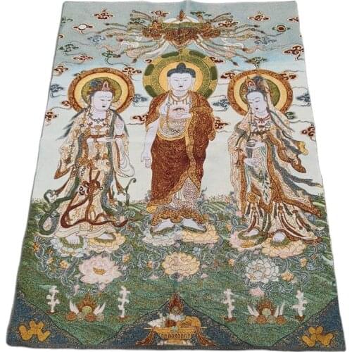 Religious Buddha, silk, gold, embroidery, Tantrism, Thangka, embroidery, brocade, hanging painting, family decoration of the thr