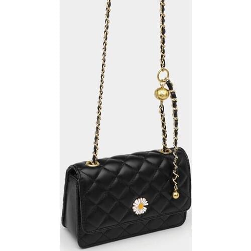 Luxury Flower Lattice Chian Shoulder Messenger Bag Elegant Black Pu Leather Women Bag Crossbody Female Quilted Brand Handbag