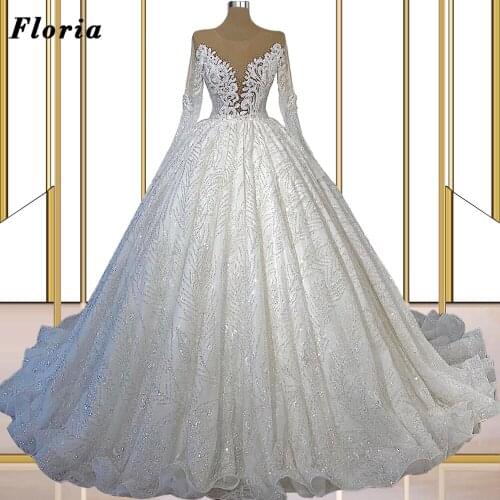 Luxury Beaded Rhinestone Wedding Dresses Vestido De Noiva 2021 Dubai Design Women Bride Dress Saudi Arabic Custom Bridal Gowns