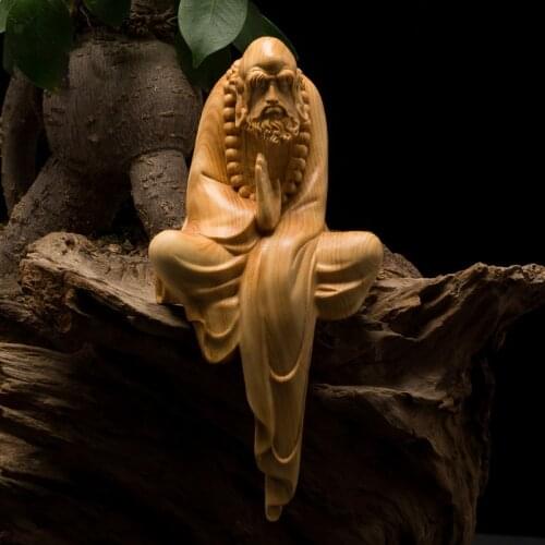 Boxwood 11cm 15cm Dharma Sculpture Chinese Wood Figures Buddha Statue Zen Dharma Home Decor