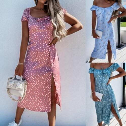 Sexy Sexy Ladies Polka Dot Printing Dress 3 Colors Summer Dress Square Neck Daily Wear