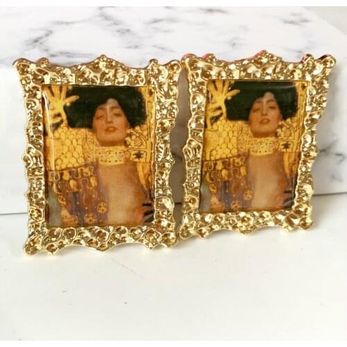 Gustav Klimt Painting Stud Earrings Luxury Art Picture Jewelry Women Fashion Vintage Shiny KC Frame Gifts For Friend Party New