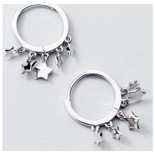 Pentagram Pendant Hoop Earrings Round Star Tassel 925 Sterling Silver Earring For Women Fashion Jewelry Female Accessories Gift