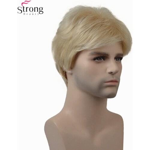 StrongBeauty Men Wig Blonde/Brown Short Straight Synthetic Hair Natural Wigs