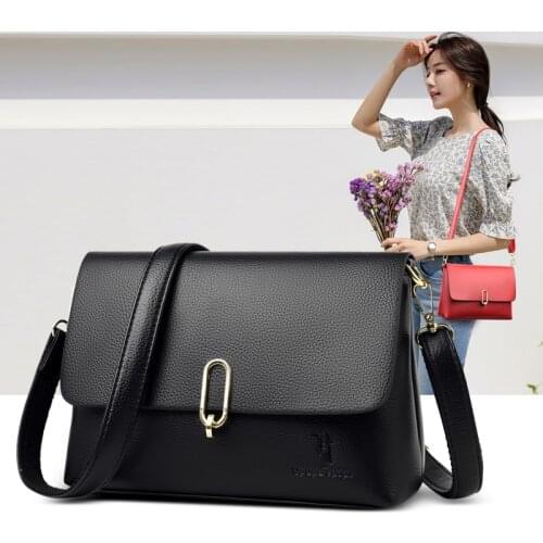 Womens Black Pu Leather Shoulder Bags 2021 New Fashion Handbag All-Match Messenger Bag Female Small Solid Color Crossbody Bag