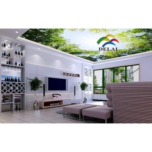 T-1016 overlooking green leaves with blue sky printing ceiling film new construction material for home ornament