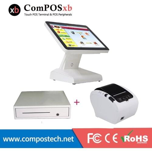 Point of sale pos system pos terminal resistive touch screen all in one epos system with printer cash box