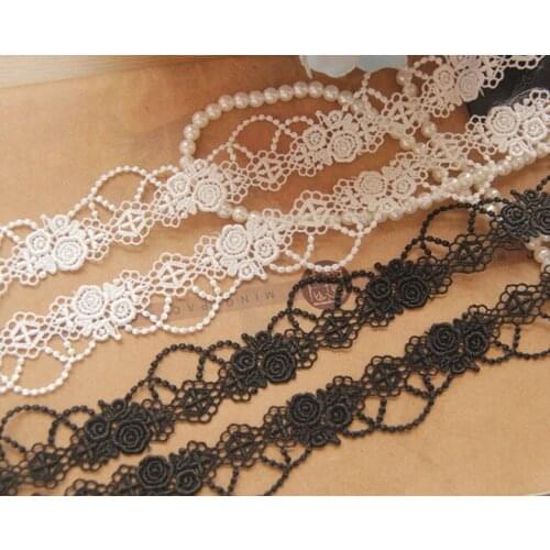 Black/Off-white Water-soulble Milk Silk Embroidered Lace Trim Necklace Decoration DIY Handmade Accessories Width 2.5cm 5Yds/lot