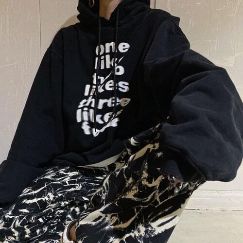 Women Hoodies Black Loose Hooded Sweatshirt Letter Print Tops Pullover Plus Size Streetwear Spring Autumn Winter