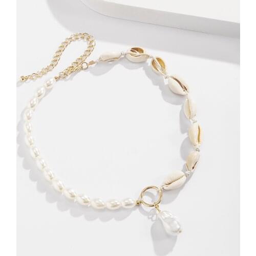 New Handmade Bohemian Pearls Shell Choker Pendant Necklace for Women Charming Gold Boho Jewelry Beach Outfits Collares