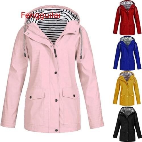 Women Coat 2019 Autumn And Winter Jacket Solid Rain Outdoor Plus Waterproof Hooded Raincoat Windproof Zipper Coat S-5XL