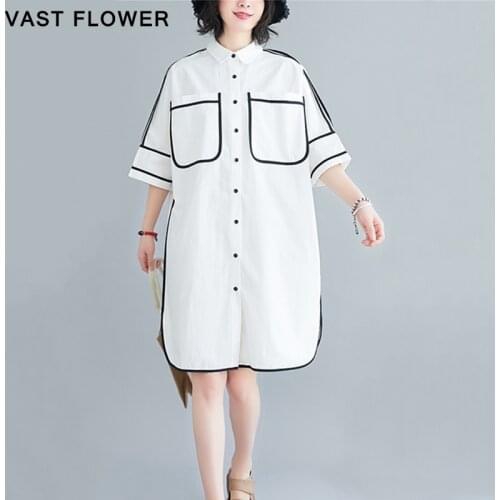 Plus Size Summer Women Shirt Dress Elegant Office Vestidos Lapel Half Sleeve Pocket Casual Loose Clothing 2021 Ladies Dresses