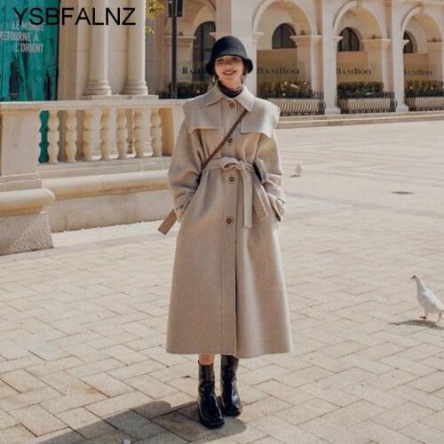 Abrigo Mujer Winter High Quality Woolen Coat Women Elegant Single Breasted Outwear Ladies Vintage Long Cloak Jacket With Belt