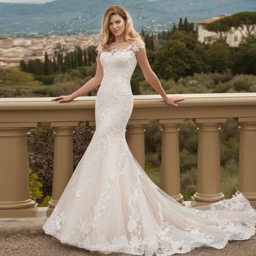 Vestido De Noiva Sereia Mermaid Wedding Dresses Cap Sleeve Floor Length Elegant Lace Appliques Trumpet Bridal Gowns Plus Size