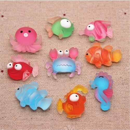 10pcs New Cute Resin Marine Animal Fish/Jellyfish/Crab/Seahorse Flatback Cabochon Charm DIY Phone/Craft Decoration Accessories