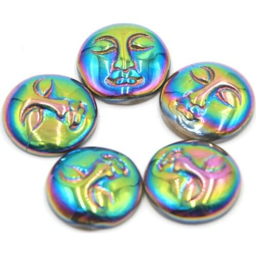 18x18mm DIY Aura Angel Quartz Turquoise Rainbow Titanium Quartz Moon Goddess Face Cabochon Cab Bead (4 Piece)