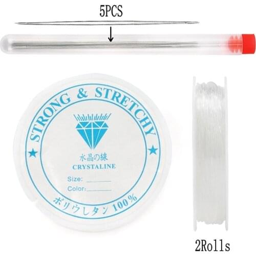 2 Rolls Elastic thread + 5pcs Big Eye Curved beading needles pins jewelry findings set Fit jewelry making beading Accessories