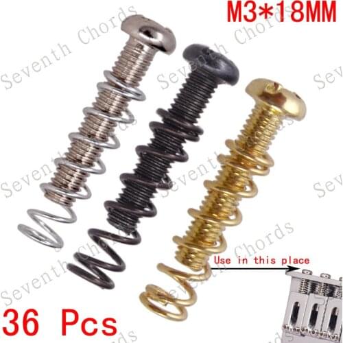 36Pcs Electric Guitar Tremolo Bridge String Saddle Mount Adjust Screw & Straight Body Spring - Silver - Black - Gold -M3*18mm