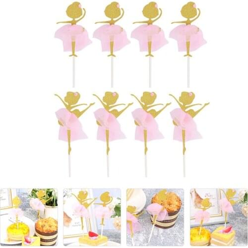 8 Pcs Ballerina Dancing Girl Shape Cupcake Toppers Picks Cake Ornaments for Bakery Home