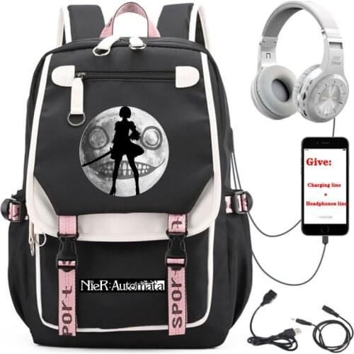 Anime NieR:Automata backpack Women men Travel Backpack student School book Bag USB Charging teenagers Laptop packsack