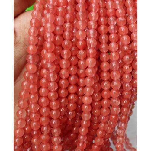 Watermelon red stones round stone loose nature beads for making jewelry necklace 14inch FPPJ wholesale