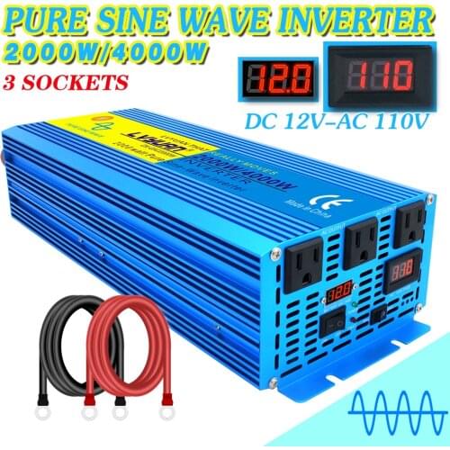 DC 12V- 110V 50HZ 4000W Peak Power Car Inverter 3 US AC Outlet LED& LCD Digital Display Power Inverter 12v 110v