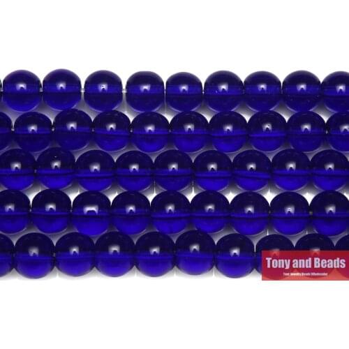 Smooth Blue Glass Loose Beads 15" Strand 6 8 10 MM Pick Size For Jewelry Making