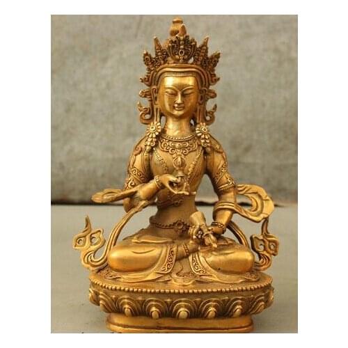 BRONZE PURE COPPER OLD QING MING BRASS 8" TIBET TANTRA IDOL BRONZE GILT VAJRASATTVA BODHISATTVA GOD VAJRA BUDDHA STATUE
