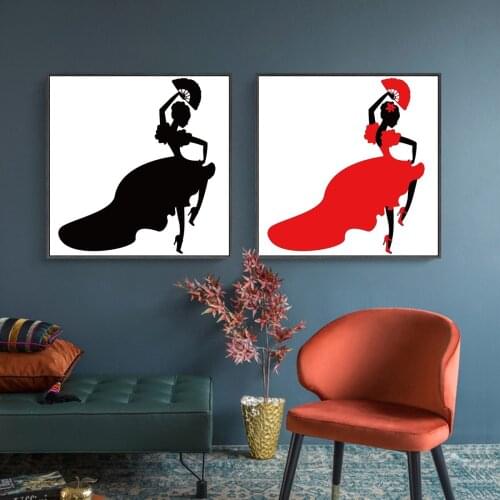 Oil Painting on Canvas Dancing Girl with Fan Picture Poster Canvas Print Painting Wall Art Living Room Home Decoration