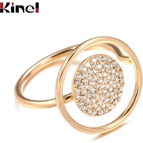 Kinel Fine Jewelry 585 Rose Gold Geometric Ring For Women Terndy Natural Zircon Wedding Ring Girls Party Christmas Gift