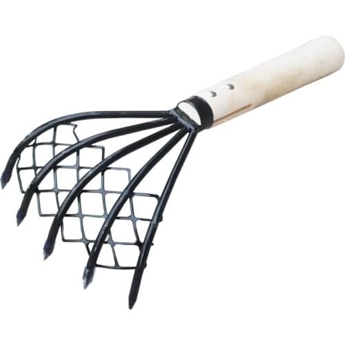 Clam Rake With Net 5 Claw Wood Handle Rake Shell Digging Tool Dig Seafood Accessories Rake Escarificador De Cesped Rastrillo