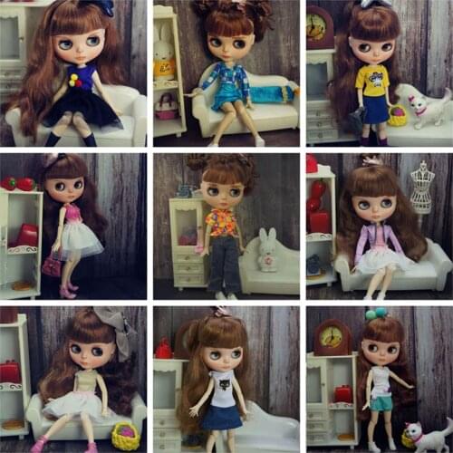 Fashion 11.5" Doll Accessories For Blythe Clothes Outfit Set Coat Jacket T-shirt Top Skirt Trousers For Blyth Doll Dress 1/6 Toy