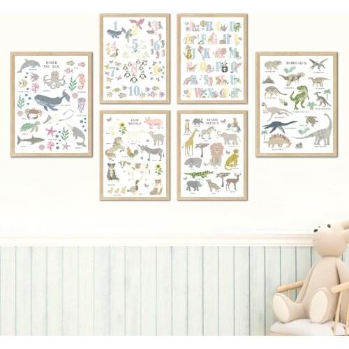 Cartoon Dinosaur Fish Lion Alphabet Education Wall Art Canvas Painting Nordic Posters And Prints Wall Pictures Child Room Decor