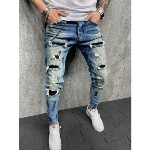 Mens Jeans Paint Ripped Mens Jogging Sweatpants Sexy Hole Pants Casual Male Street Skinny Trousers Slim Biker Outwears Jeans