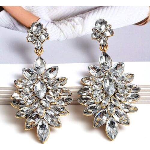 New Crystal Transparent Rhinestone Drop Earrings Women Fashion Jewelry Boho Style Exaggerated Female Pendant Earrings