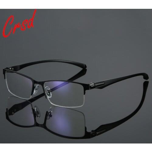 CRSD New Metal Frame Reading Glasses Men Half-frame Business Eyewear Double-light Presbyopic Eyewear Anti Blue Light Glasses