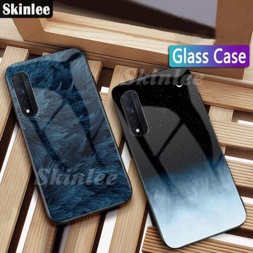 Skinlee For Realme7 Case Tempered Glass Case Feather Print Shockproof Cover For Realme 7 Funda Phone Case