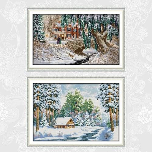 Snow scene Patterns 14CT 11CT Counted Printed Canvas Cross Stitch Kits DIY Handwork Embroidery Needlework Send Accessory Tools