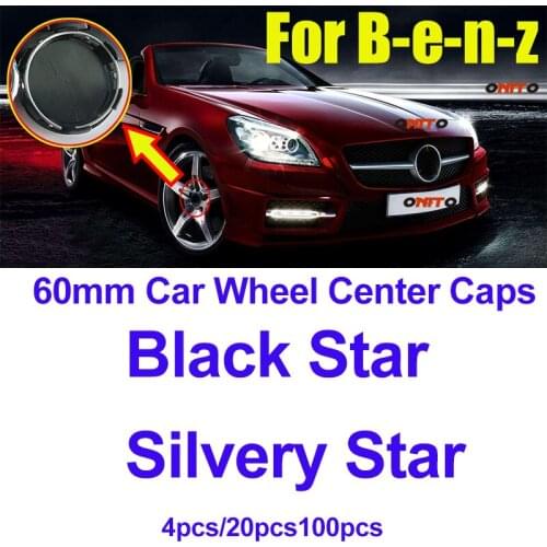 Car Styling 60MM 2.36INCH Auto Car Wheel Rim Center Caps Wheel Hup Emblem Covers Black/Silvery Star for W211 W203 W204 W124 W201
